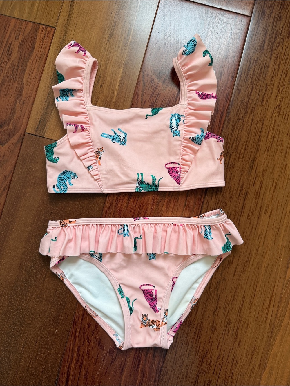 Tucker & Tate Girls' Pink Ruffle Tiger Print Swim Set